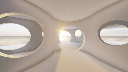 Obraz na płótnie Canvas Architecture interior background room with sea view 3d render