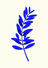 Olive tree leaves on a branch trendy vector illustration. Gum tree foliage natural leaf designer art. Tropical elements set bundle hand drawn in flat minimalist style. Mono colour decorative drawing.