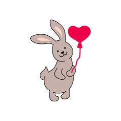 Adorable bunny with heart is on white background. Vector illustration.
