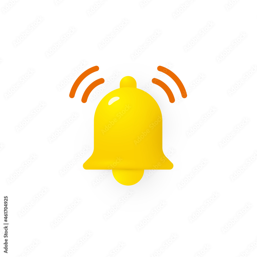 Poster 3d bell icon, infographic and interface element for notification and subscribtion button, sound sign
