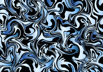 Abstract background. Liquid marble. Fluid art in dark shades. Black, blue, gradient