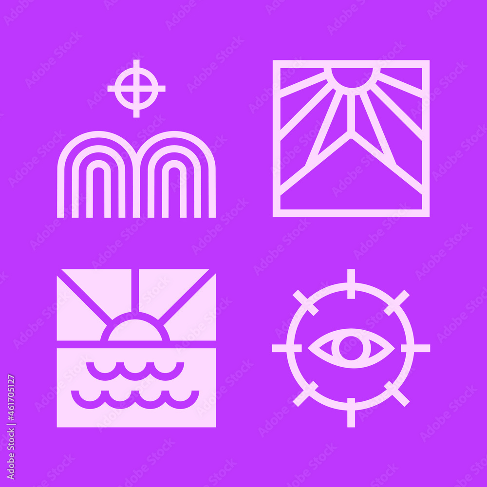 Wall mural the set of logo, icon, symbol in bohemian style on an violet background. vector element illustration