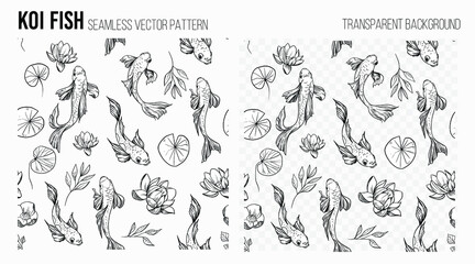 Fish koi seamless pattern. Vector sketch illustration