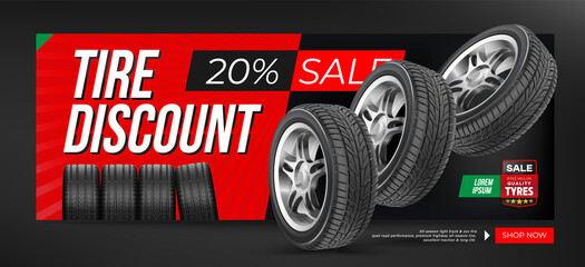Wheel sale. Black Friday. Advertising poster, brochure, billboard, booklet. Realistic vector car tyre . Seasonal sale of wheels. Web page design of car service.