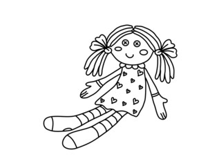 Sewn doll on a white background. Sketch. Vector illustration.