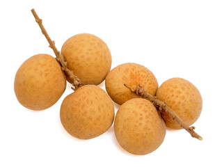 Top view fresh longan fruit on white background.