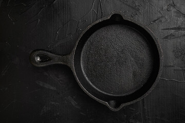 Empty frying pan with copy space for text or food with copy space for text or food, top view flat...