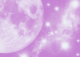Purple moon on background with stars.