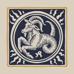 Goat zodiac medieval-style illustration.