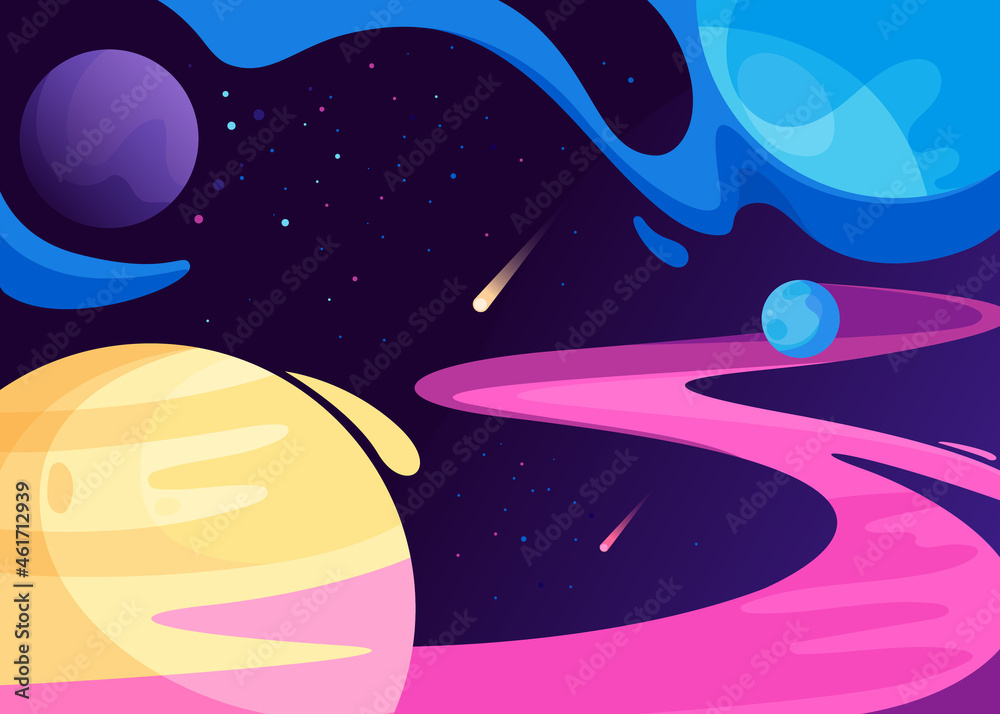 Poster banner with planets in space. placard design in abstract style.