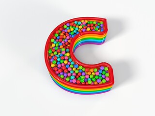 Letter C shaped child pool filled with plastic toy balls. Suitable for kids, games and toy themes. 3D illustration