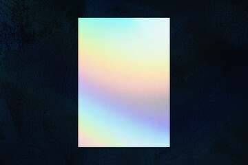 Empty white vertical rectangle a4 poster, business card, flyer mockup with overlay of rainbow light...