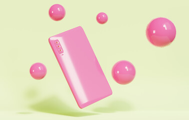 minimal smartphone isolated with abstract shapes. pastel colors. 3d rendering