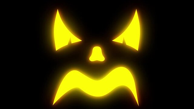 Scary Halloween neon face animation. Halloween pumpkin or ghost grimace video. Fire terrible eyes and mouth clip. Emotions of skeletons for Halloween night party.