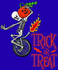 cartoon skeleton riding a unicycle | trick or treat | halloween monster