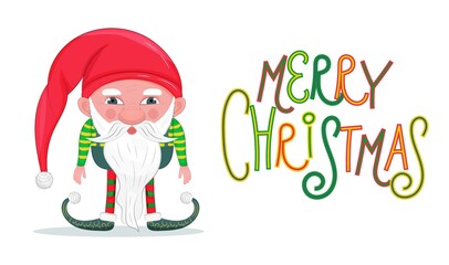 Dwarf vector illustraation. Christmas, Santa's fairy helper illustration.