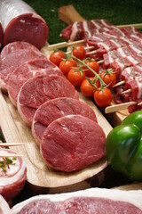 raw meat on a wooden board