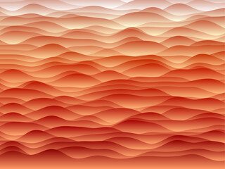 Abstract curves background. Smooth curves with gradients in deep orange colors. Beautiful vector illustration.