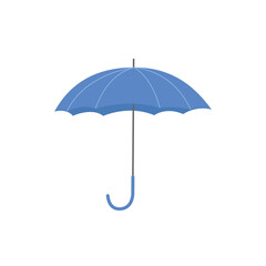 Blue open umbrella. Autumn or spring clothes accessory for rainy weather. Flat style design.