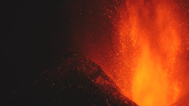 volcanic eruption in Cumbre vieja on September 19, 2021. El Paso. La Palma. Canary Islands. Spain. close up