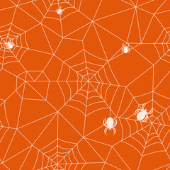 seamless pattern of cobwebs on orange background. vector