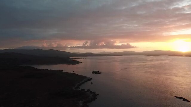 Aerial Pan of Sunrise Around Zeltand Pier, County Cork