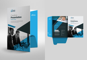 Blue Presentation Folder Layout with Premium Vector Accents
