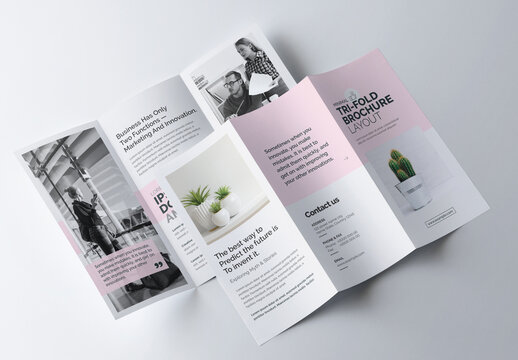 Minimalist Trifold Brochure Layout with Pink Accents