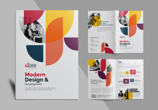 Clean Bifold Brochure Template with Colorful Abstract Layout Premium Vector Accents