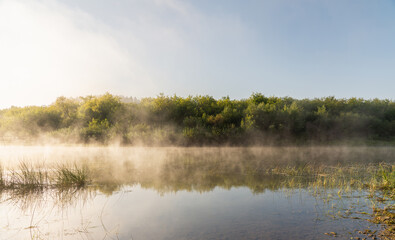 Beautiful river in misty morning.