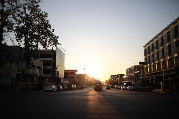street at sunset