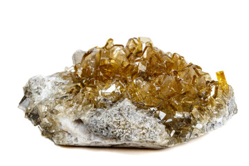 Macro mineral stone baryte crystals, Barite on a white background