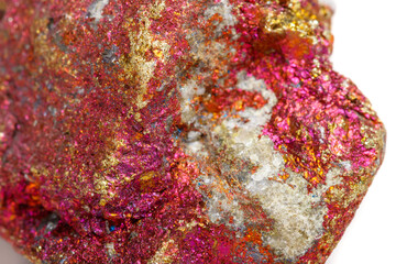 Macro mineral stone Chalcopyrite in the rock on a white background