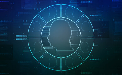 Abstract Artificial intelligence. Technology web background. Human head outline with Connected lines, Virtual concept, futuristic abstract background