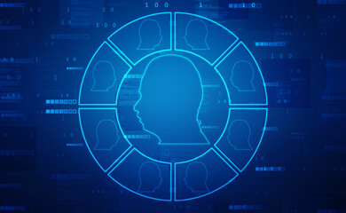 Abstract Artificial intelligence. Technology web background. Human head outline with Connected lines, Virtual concept, futuristic abstract background