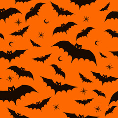 seamless pattern of bat on orange background. night bat in Halloween party celebration. vector