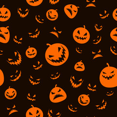 seamless pattern of pumpkin head lights on black background. lantern in Halloween party celebration. vector