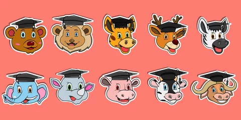 Fotobehang Head Animal Sticker Set. For Logo, Sticker and Graduation Theme. © TMK_Studio