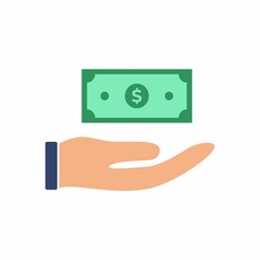 Hand and paper money icon. Simple, high quality and suitable for your design. Flat design vector illustration on a white background. Paper money, dollar, giving.