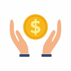 Hand accepting money icon. Simple, high quality and suitable for your design. Flat design vector illustration on a white background. Income, profit, give, donation.