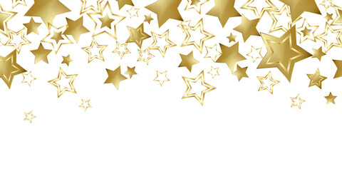 Gold stars on a white background banner - Christmas and Happy New Year design - Party winter celebration 