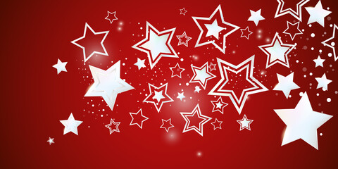 White stars on a red background banner - Christmas and Happy New Year design