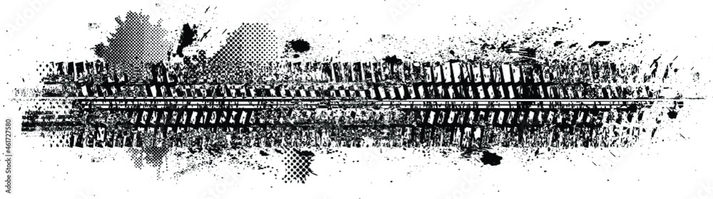 Poster vector print textured tire track . design element . car tread silhouette . mud splash grunge tire te