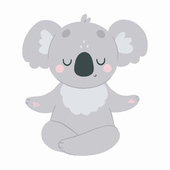 Cute koala meditates in a lotus position, animals yoga 