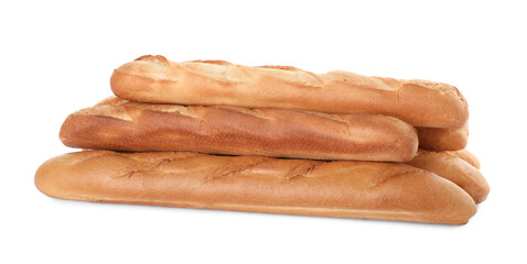 Tasty baguettes on white background. Fresh bread