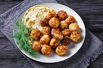 Keftedakia, fried greek meatballs on a plate