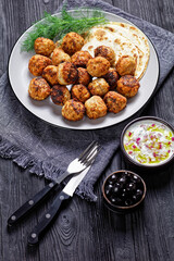 Keftedakia, fried greek meatballs on a plate