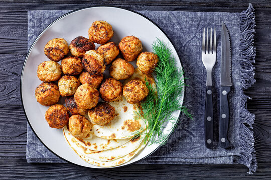 Keftedakia, fried greek meatballs on a plate