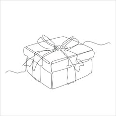 Gift box with bow, one line vector illustration. Suitable for typography, websites, prints, postcards 