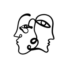 Black ink modern abstract face portrait. Linear art contemporary painting. Fashion style minimalist drawing. Good for poster design and more. Vector illustration